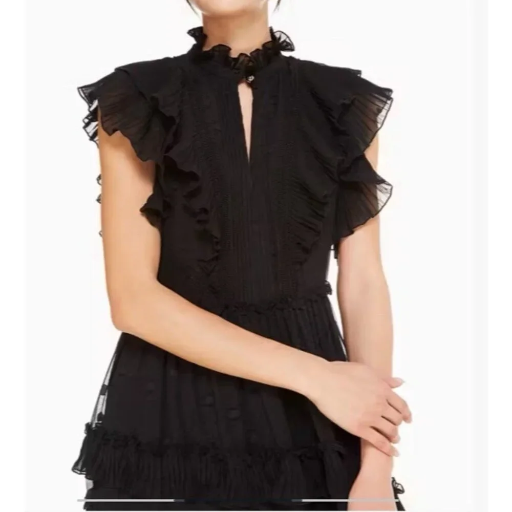 Kate Spade Devore Dress 6 Black Silk Mix Bakery Dot Ruffle Dress